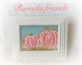 9x7 Coral/Pink Pumpkin Original Art Farmhouse Wall Decor  ECS