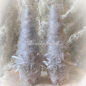 10” White Iridescent Sparkly Yarn Christmas TREE Pink Chic Cottage Shabby One