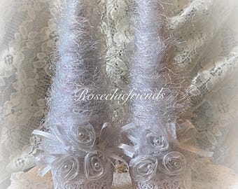 10” White Iridescent Sparkly Yarn Christmas TREE Pink Chic Cottage Shabby One