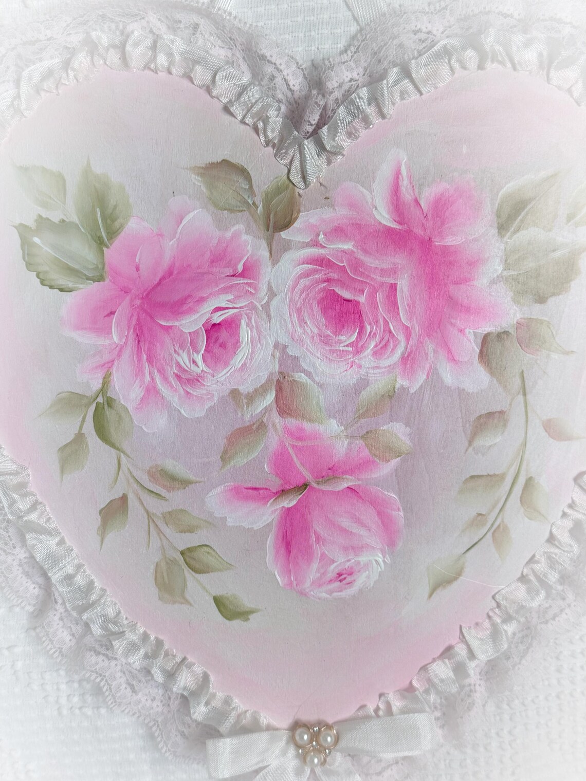 12x12 Pink Heart Shabby Chic Hand Painted Pale Pink Roses Wall Hanging ...