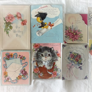 11 Cartões de condolências vintage de casamento, aniversário, Páscoa, Natal, scrapbooking, artesanato, itens efêmeros, destash