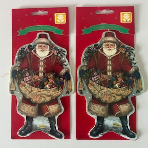 2 Large Vintage Victorian Christmas Santa’s Ornament LOT die cut 2 sided