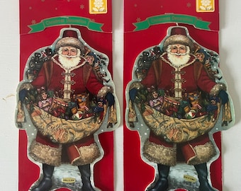 2 große Vintage viktorianische Weihnachten Santa's Ornament LOT 2-seitig gestanzt