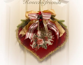 Large RED Christmas Traditional Ornament Plaque Sign Wall Decor