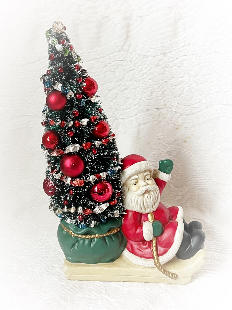 10 BOTTLE Brush Tree Vintage Santa on Sleigh Figure Figurine Mercury Glass Ornaments Decoration ECS image 2