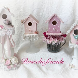 Pedestal PINK BIRDHOUSE Shabby Cottage Hand Painted Chic image 4