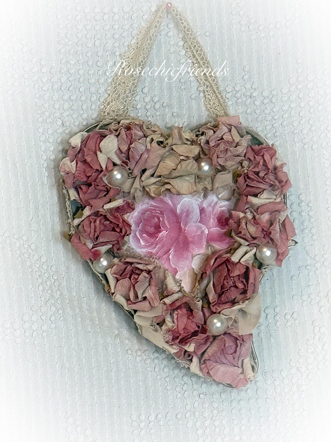 Vintage Shabby Chic Heart Wall Hanging With Paper Roses - Etsy