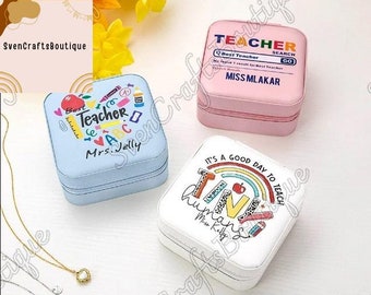 Personalised Teacher Leather Jewelry Box, Teacher Rainbow Jewelry Box, Travel Jewelry Case, Teacher Appreciation Gift, Back To School