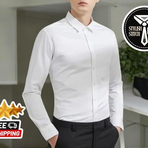 Anti-Wrinkle Slim Shirt | No-Iron Elastic Fit | Men&#39;s Long Sleeve Dresswear | Casual Fitted Fit Top | Stylish Men&#39;s Workwear