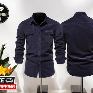Corduroy Button-Up Shirt | Men's Slim Fit Top | Casual Cotton Apparel | Solid Color Design | Versatile Everyday Style | Comfortable Fit Wear