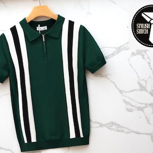 Men’s Contrast Striped Polo Shirt | Knitted Short Sleeve Zipper Collar | Summer Casual Knit Top | Stylish Breathable For Him Tee