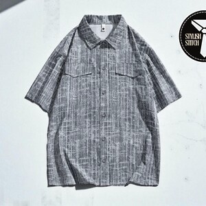 Men&#39;s Short Sleeve Shirt | Oversized Summer Plaid Top | Casual Streetwear Style | Hip Hop Loose Fit | Plus Size with Pocket