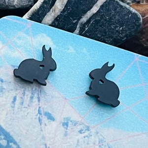 Stainless steel rabbit stud earrings in gold, silver, rose gold, black bunny heart image 2