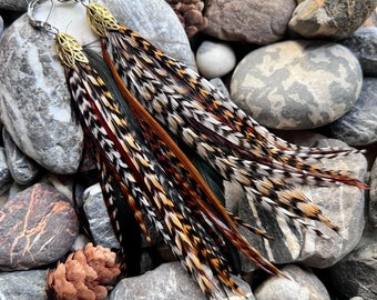 Shortie Grizzly Feather Natural Mix Feather Earrings Feather Hair Extensions Western Boho Hippie Burlesque Wedding Festival