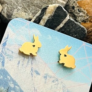 Stainless steel rabbit stud earrings in gold, silver, rose gold, black bunny heart image 4