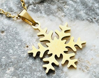 Stainless steel snowflake necklace in gold silver multi colour