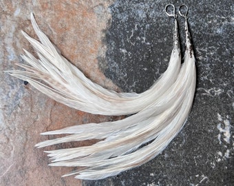 Angel wing long full cream feather earrings festival boho western wedding