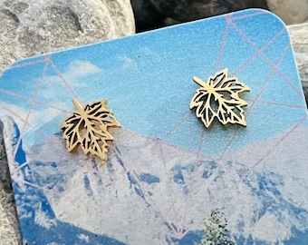 Stainless steel open work maple leaf stud earrings in gold silver rose gold black plant