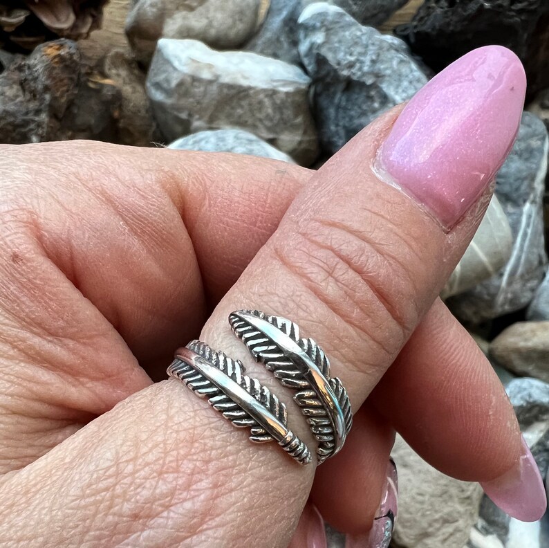 Sterling silver adjustable feather ring image 2
