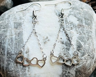 Stainless steel dangle heart earrings silver gold rose