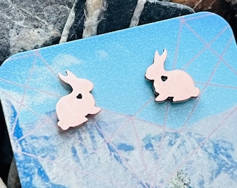Stainless steel rabbit stud earrings in gold, silver, rose gold, black bunny heart