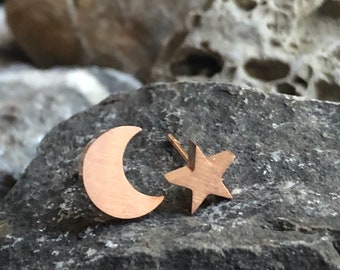 Stainless steel moon star mixed asymmetrical stud earrings silver gold rose gold