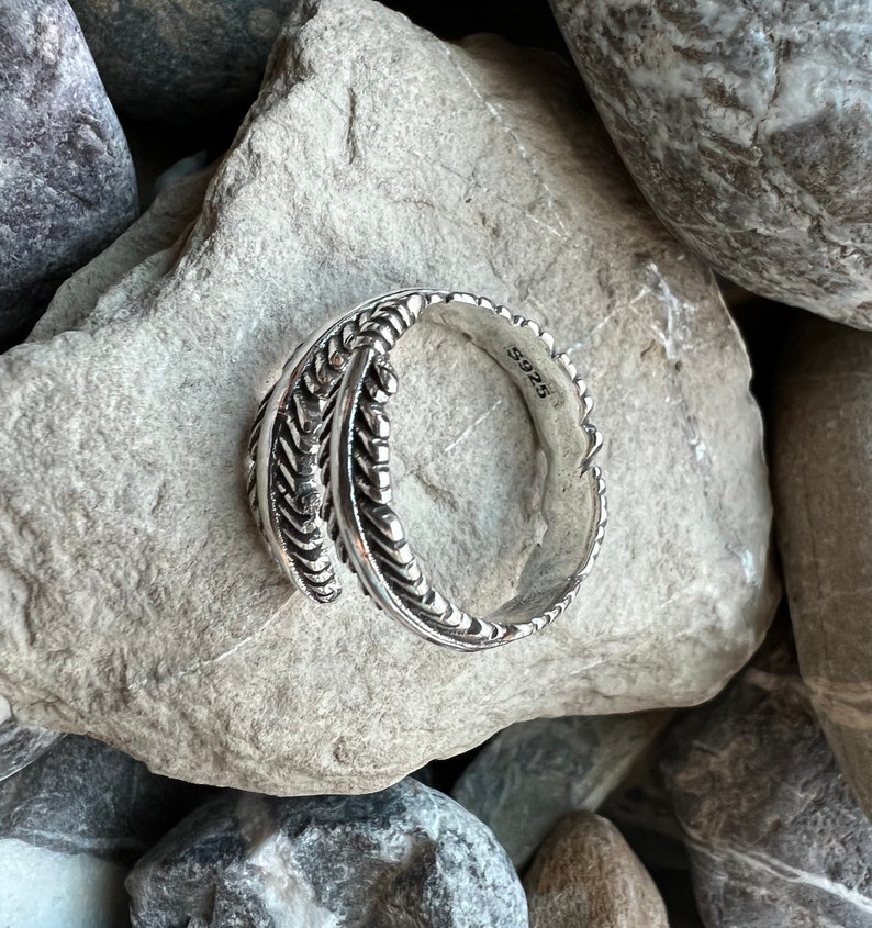 Sterling silver adjustable feather ring image 3