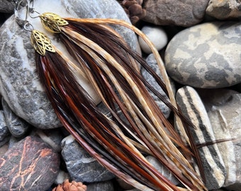 Shortie Thin Grizzly Feather Earrings Hair Extensions Natural Mix Western Boho Hippie Burlesque Wedding Festival one of a kind