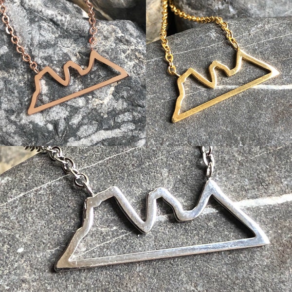 Three sisters mountain range outline stainless steel adjustable necklace silver rose gold gold