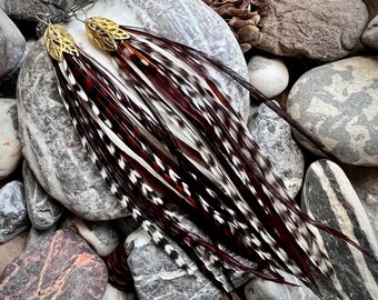 Shortie thin grizzlies feather earrings feather extensions Western Boho Hippie Burlesque Wedding Festival