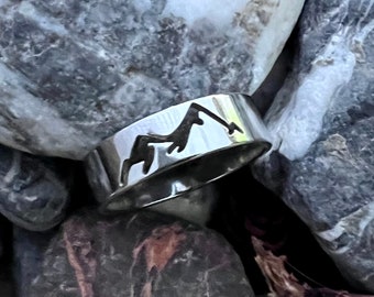 Stainless steel laser cut mountain band ring