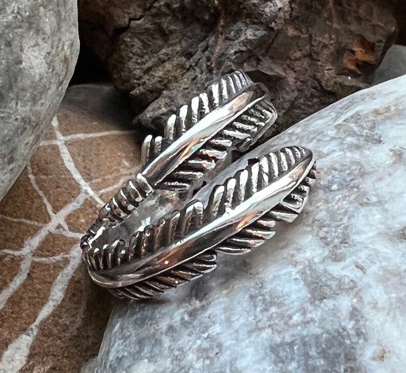 Sterling silver adjustable feather ring image 1