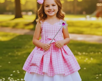 picnic birthday dress Pink Plaid Gingham Dress: Picnic Princess Party Dress, Birthday Outfit Set, Gift for Girls