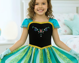 Princess Anna Coronation Costume: Tulle Dress, Necklace, Crown, Gloves & Wand