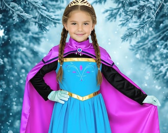 Elsa Coronation Dress Costume: Princess Cosplay Gown with Cape, Crown, Wand & Gloves