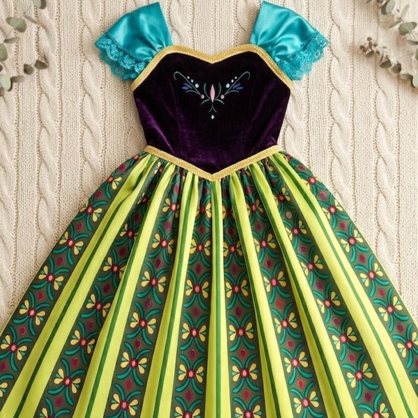Princess Girls Anna Coronation Dress: Costume Set Plus Necklace Crown, Gloves & Wand