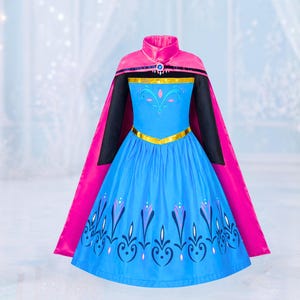 Elsa coronation dress embroidered Elsa dress costume for girls blue elsa dress with pink cape, girls costume