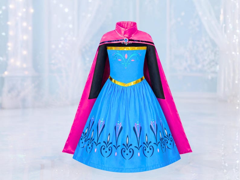Elsa coronation dress embroidered Elsa dress costume for girls blue elsa dress with pink cape, girls costume