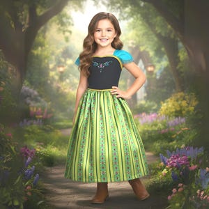 Anna Princess Dress for Girls | Green Fairytale Birthday Party Dress-Up Gown | Stretchy Play Dress