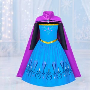 Elsa coronation dress embroidered Elsa dress costume for girls blue elsa dress with purple cape, girls costume