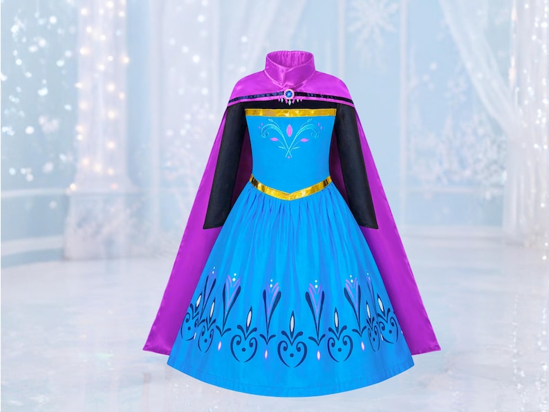 Elsa coronation dress embroidered Elsa dress costume for girls blue elsa dress with purple cape, girls costume