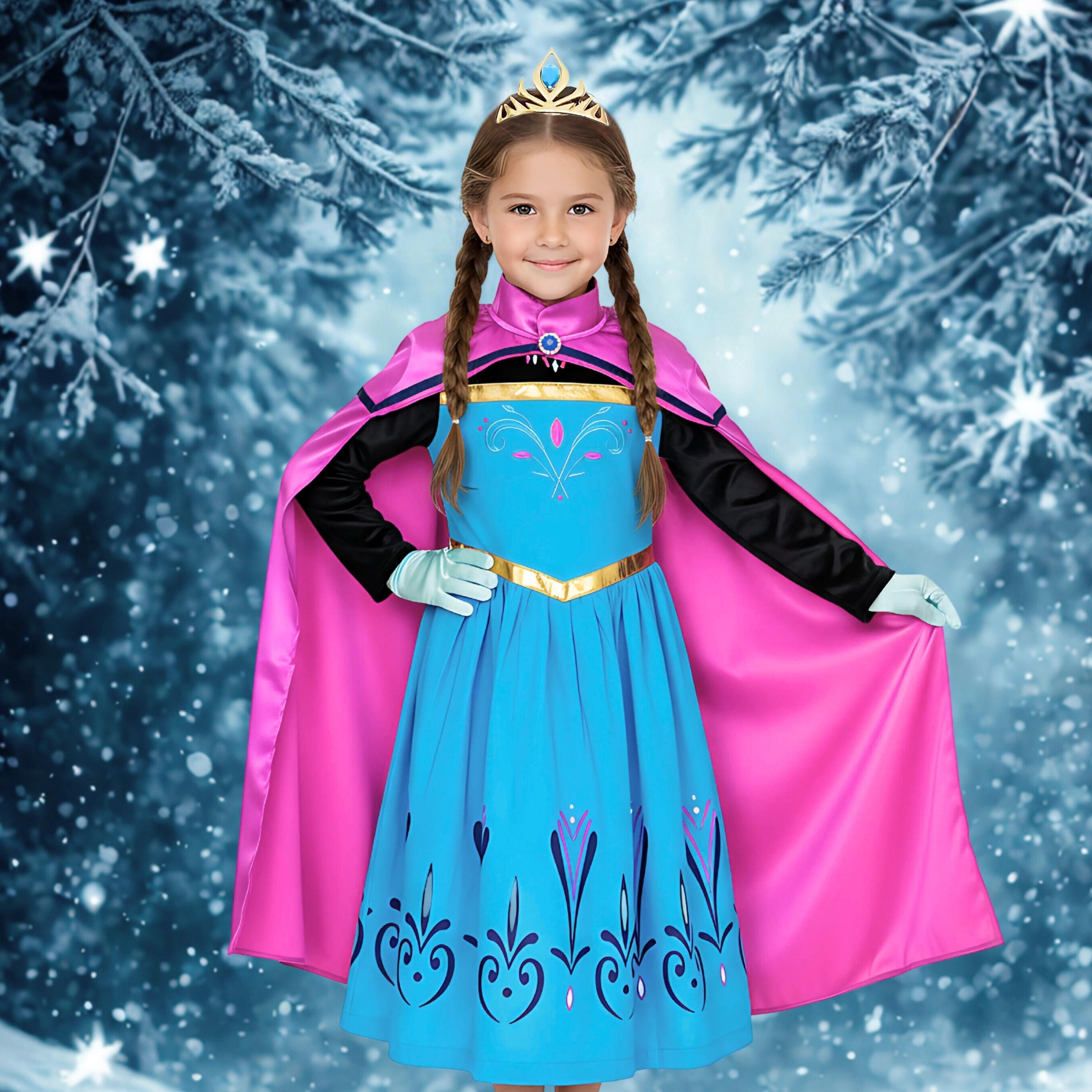 Elsa Coronation Dress Costume: Princess Cosplay Gown with Cape, Crown, Wand & Gloves