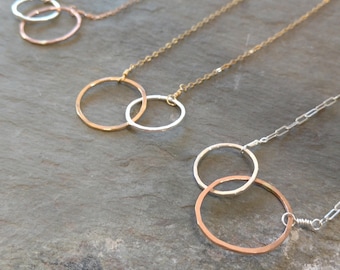 Infinity necklace, Intertwined 2 Circles, Sister, Friends, Bridal. Rose gold, gold and sterling