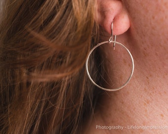 Sterling silver hoop, Sterling circle earrings on Sterling earwires. Simple - Modern - Minimalist