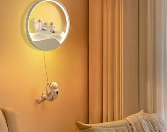 Astronaut Moon Wall Lamp | Children's Room Light & Bedroom Nightlight | Nursery Lamp and Ceiling Light | Adjustable Kids Light