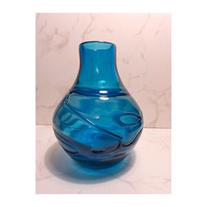 Whitefriars Kingfisher Blue Random Strapped Vase Geoffrey Baxter 7 Inches