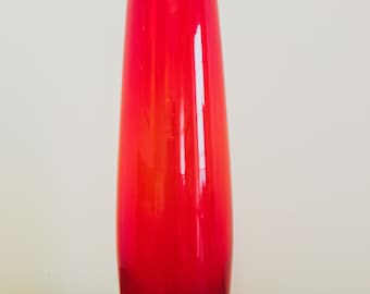 Atomic 1960's Bubble Base Torpedo Art Glass Vase Red Swedish Vintage