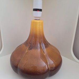 Mid Century Modern Drip Glaze Pottery Lamp Base Brown Yellow Mix 1960's