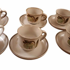 Denby Troubadour Tea/Coffee Cups & Saucers x 6 Set Vintage Stoneware