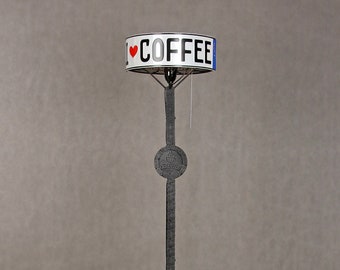 I Love Coffe - Tall Steel Lamp Steampunk style